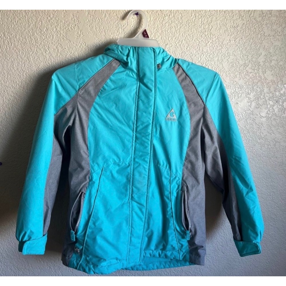 Gerry Girls M 10/12 Winter Jacket Teal Gray Hooded Ski Coat Insulated EUC